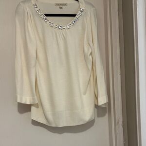 Debbie Morgan Cream sweater with Silver Accents